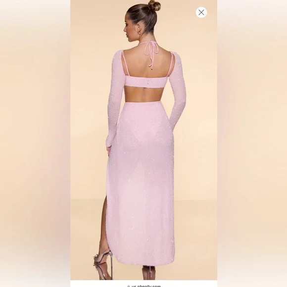 Embellished Cowl Neck Maxi Dress in Blush US 12 - Picture 2 of 4